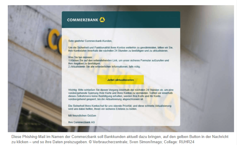 Alarmierung vor Phishing-Mail im Auftrag der Commerzbank: So machen Adressaten alles korrekt