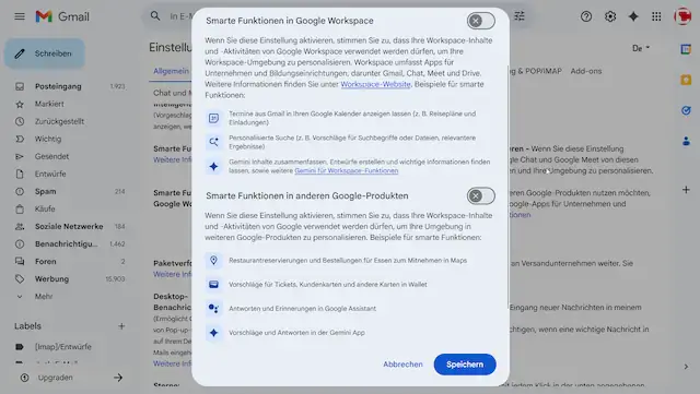 Wer die smarten Funktionen in Google Workspace abschaltet, der muss auch auf einige Features verzichten.